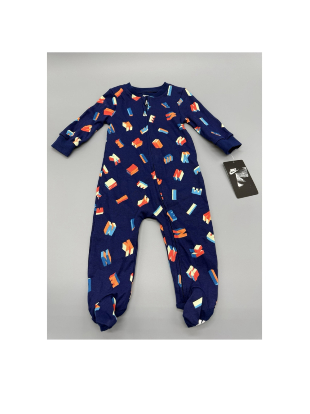 Nike Blue Multicolor Geometric Coverall 6M Long Sleeve One-Piece Bodysuit